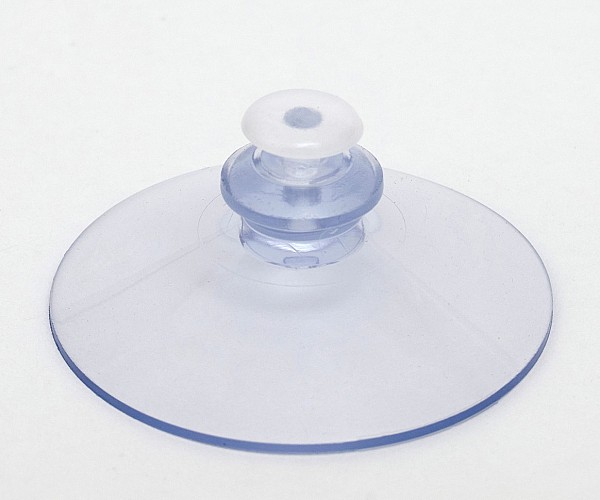 Saugnapf Ø 50mm, transparent - mit Knopf Ø 15,5mm, Hals Ø 12mm, Loch Ø 3 mm + Fixierdorn
